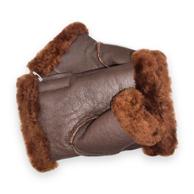 Guantes mitones sin dedos cuero y corderito