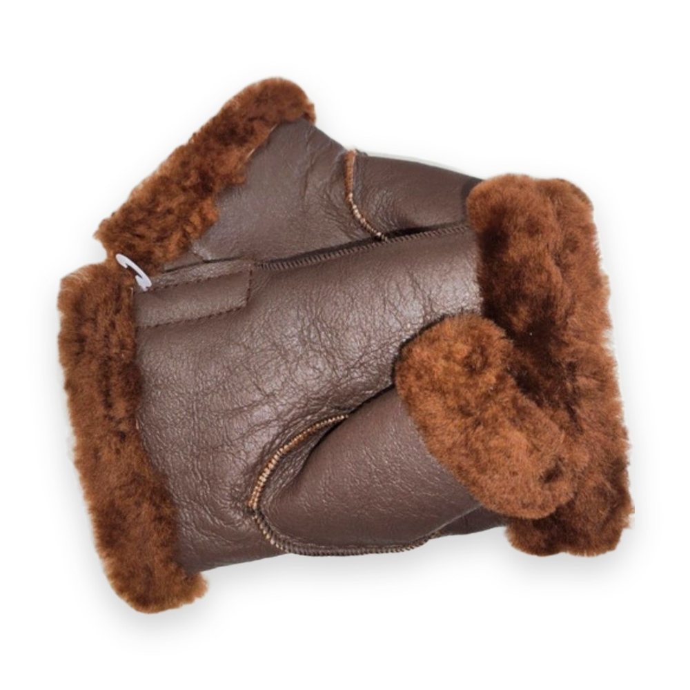 Guantes mitones sin dedos cuero y corderito